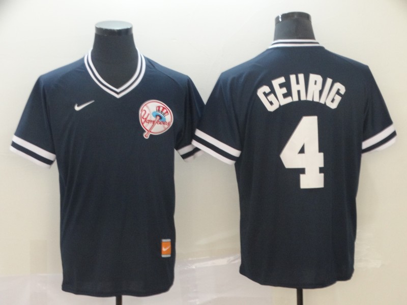 Men's New York Yankees Lou Gehrig #4 Navy Baseball Jersey